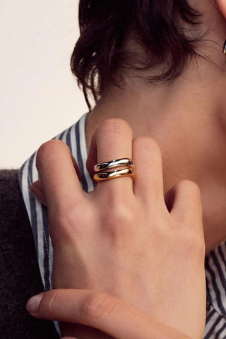 Two-Tone Wave Ring Set
