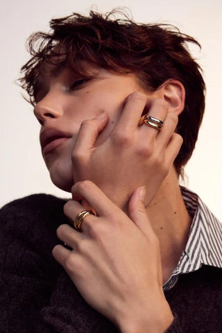 Two-Tone Wave Ring Set