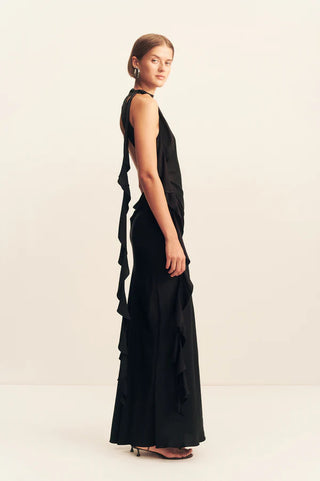 Agnes Draped Ruffled Maxi Dress | Black