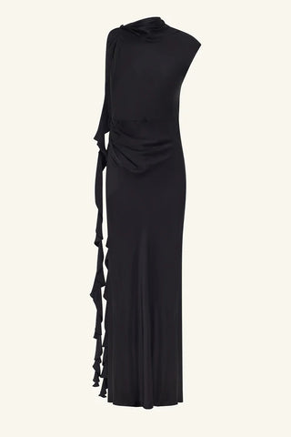 Agnes Draped Ruffled Maxi Dress | Black