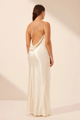 La Lune One Shoulder Cowl Back Maxi Dress | Cream