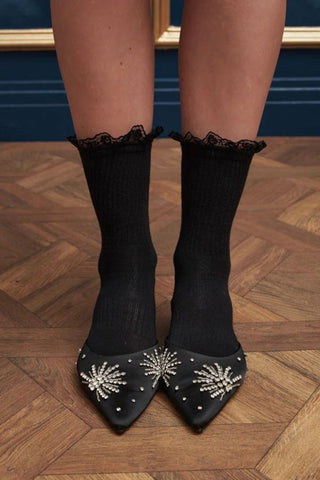 Louis Lace Trim Socks | Coal Black