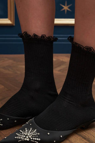 Louis Lace Trim Socks | Coal Black