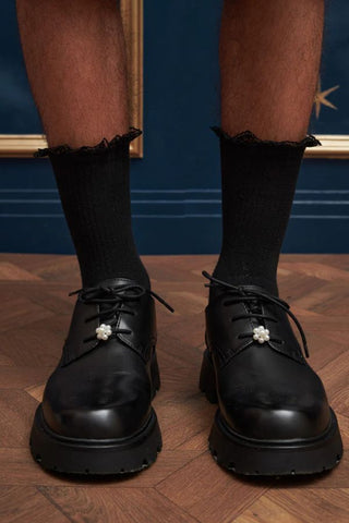 Louis Lace Trim Socks | Coal Black