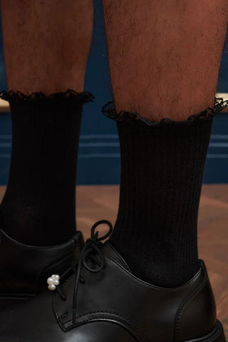 Louis Lace Trim Socks | Coal Black