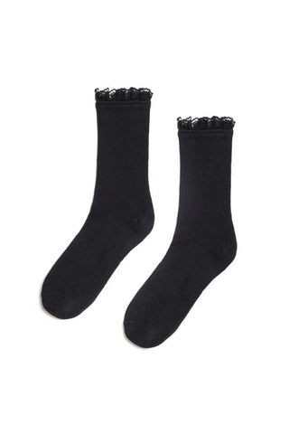 Louis Lace Trim Socks | Coal Black