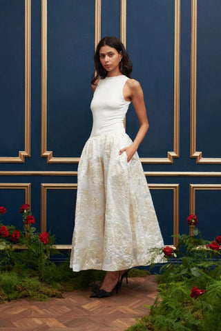 Sophia Jacquard Midi Dress | Pearled Ivory