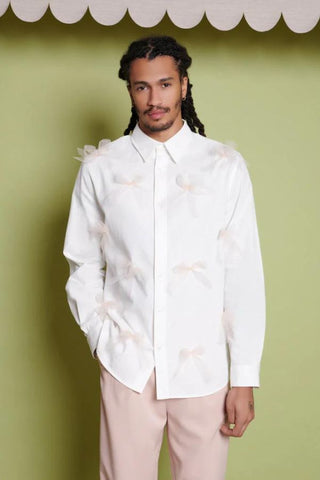 Penny Tulle Bow Shirt | Pearl Ivory