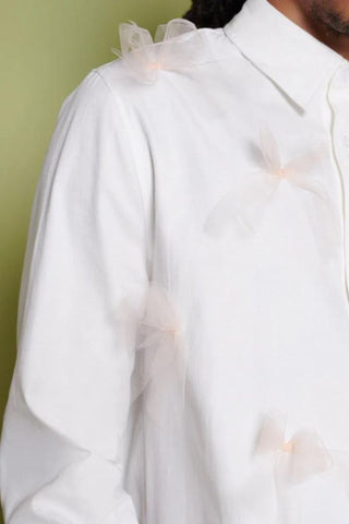 Penny Tulle Bow Shirt | Pearl Ivory