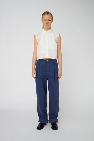 Low Waist Cotton Pants With Scallop Edge | Dust Blue