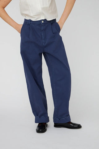 Low Waist Cotton Pants With Scallop Edge | Dust Blue