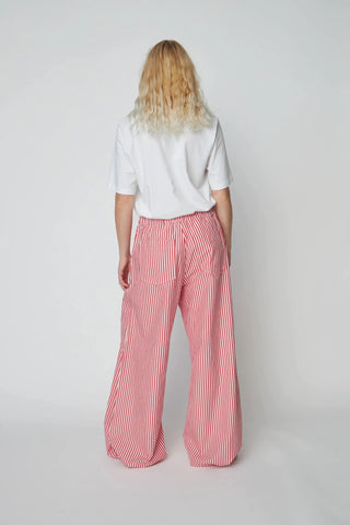 Oversized Striped Cotton Pants | Red Stripes