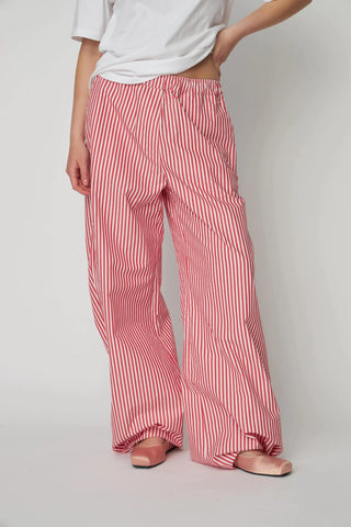 Oversized Striped Cotton Pants | Red Stripes