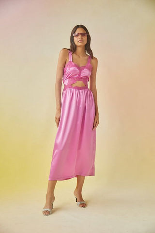 Helen Satin Midi Dress | Pink