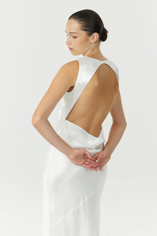 Satin Bias Cowl Back Maxi Dress | Power White