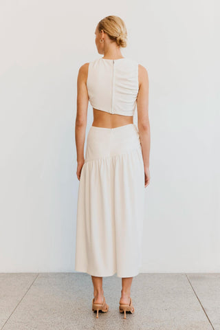 MARBLE GATHERED SIDE MIDI SKIRT | OFF WHITE