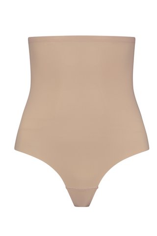 The Sculpting High Waist Thong has a high control shaping effect that sculpts your body in a comfortable way. Designed by ByeBra, available in black and beige. 