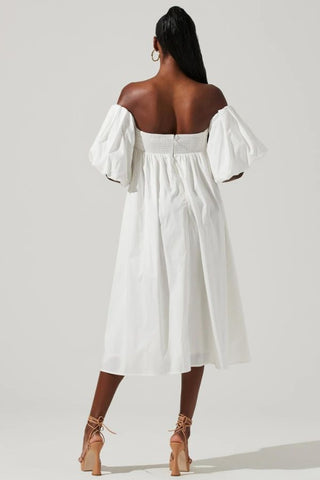 Carlin Off Shoulder Puff Sleeve Midi Dress | White