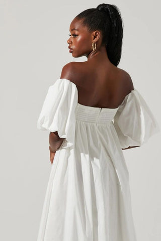 Carlin Off Shoulder Puff Sleeve Midi Dress | White