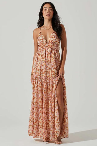 Ryliana Floral Tiered Maxi Dress | Rust Lilac Floral