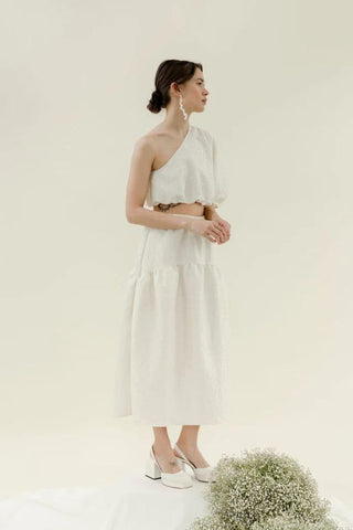 Fancy Field Skirt | White Crinkle Crepe
