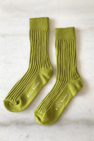 Ribbed Cotton High Socks Pastel | Avocado