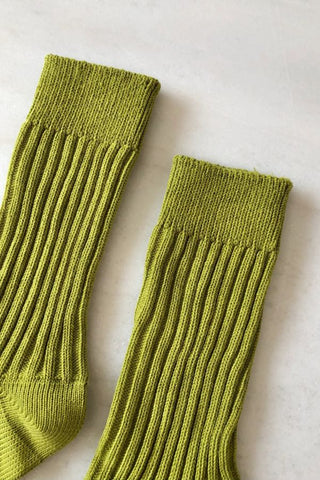 Ribbed Cotton High Socks Pastel | Avocado