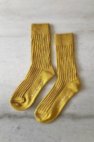 Ribbed Cotton High Socks Pastel | Mustard