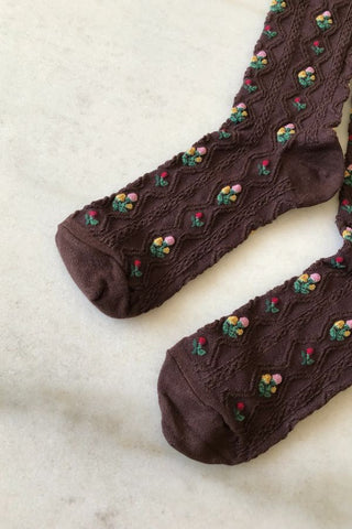 Rose Garden Socks | Dark Brown