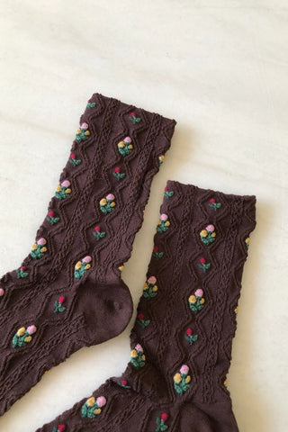 Rose Garden Socks | Dark Brown