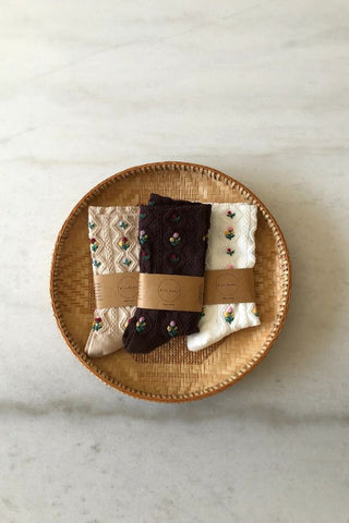 Rose Garden Socks | Dark Brown