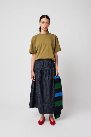 Denim A-Line Stripe Skirt | Navy Blue