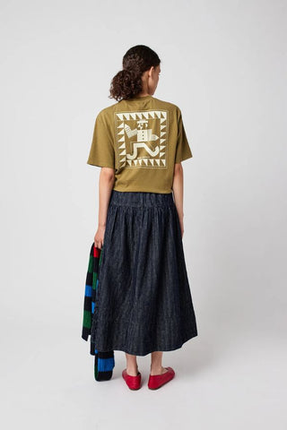 Denim A-Line Stripe Skirt | Navy Blue