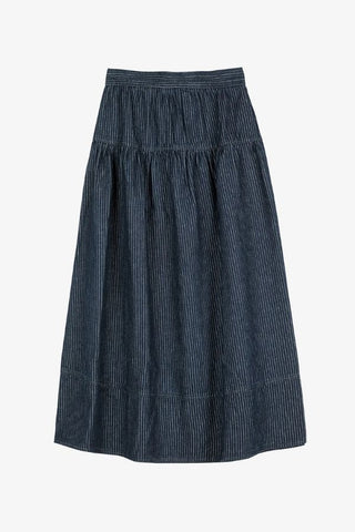 Denim A-Line Stripe Skirt | Navy Blue