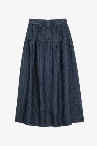 Denim A-Line Stripe Skirt | Navy Blue