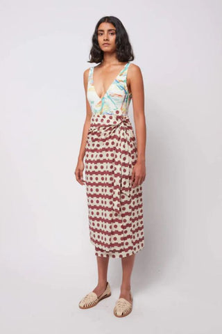 Geometric Print Wrap Skirt | Brown