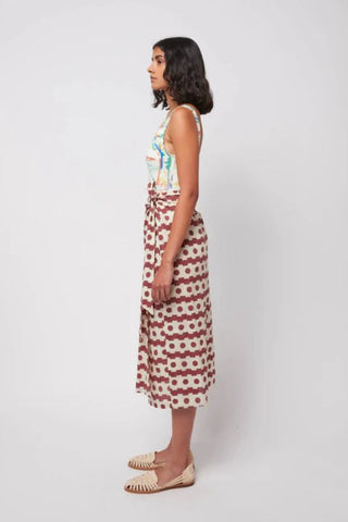 Geometric Print Wrap Skirt | Brown