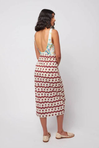 Geometric Print Wrap Skirt | Brown