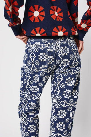 Kaleidoscope Pattern High Waist Jeans | Navy Blue