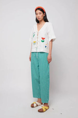 Striped Twill Cocoon Pants | Green