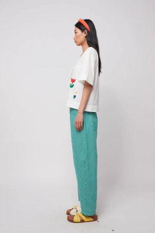 Striped Twill Cocoon Pants | Green