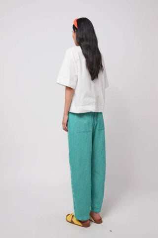 Striped Twill Cocoon Pants | Green