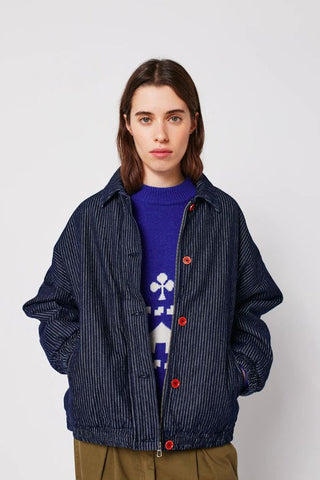 Denim Stripe Bomber Jacket | Navy Blue
