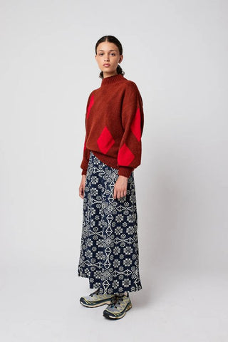 Diamond Card Turtle Neck Jumper | Burgundy Red
