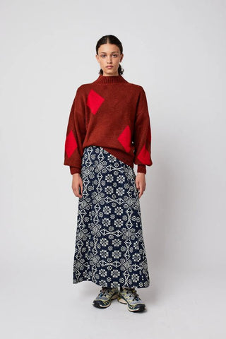 Diamond Card Turtle Neck Jumper | Burgundy Red