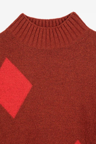 Diamond Card Turtle Neck Jumper | Burgundy Red