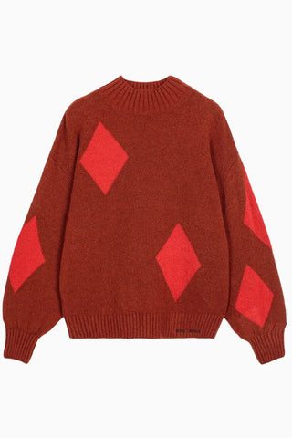 Diamond Card Turtle Neck Jumper | Burgundy Red