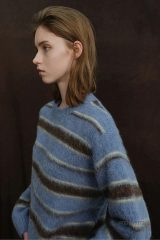 Unisex Hairy Striped Sweater