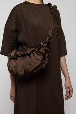 Ruffle Satin Crossbody Bag | Brown