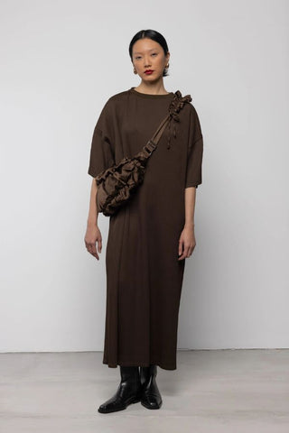 Ruffle Satin Crossbody Bag | Brown